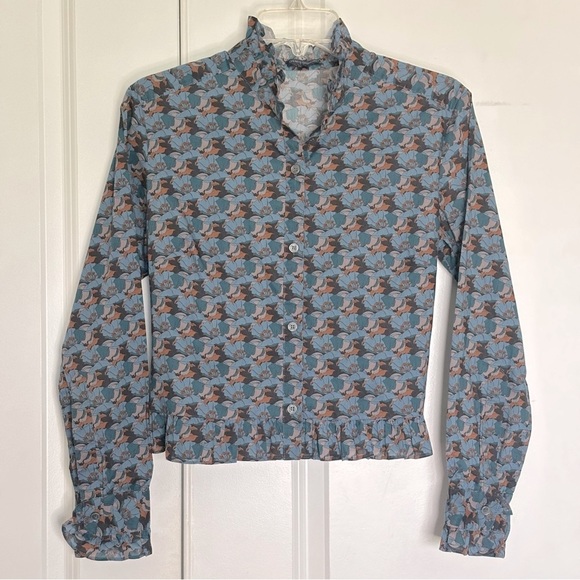 Gilber Gilmore Nicki Ruffle Cropped Cotton Button Down Blouse VTG Floral Print - Picture 1 of 10